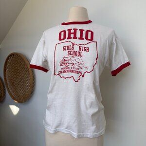 Red & White Vintage-Style Ohio High School Swimming Tee